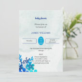 Blue Blume Baby Dusche Personalisiert Einladung (Stehend Vorderseite)