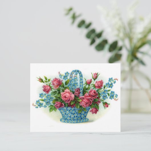 Blue Blume Basket Postkarte (Stehend Vorderseite)