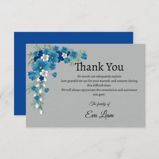 Blue Blume Beileid Beerdigung Dankeschön Karte (Vorne/Hinten)