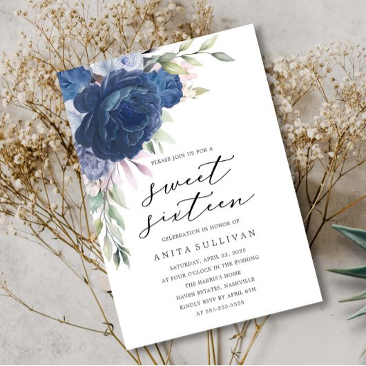 Blue Blume Bouquet 16 . Geburtstag 16 Geburtstag Einladung