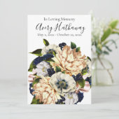 Blue Blume Bouquet Begräbnisprogramm Einladung (Stehend Vorderseite)
