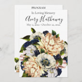 Blue Blume Bouquet Begräbnisprogramm Einladung (Vorne/Hinten)