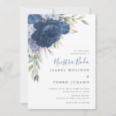 Blue Blume Bouquet Nuestra Boda Spanish Wedding Einladung (Vorderseite)