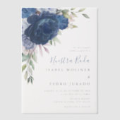 Blue Blume Bouquet Nuestra Boda Spanish Wedding Pergament Einladungen (Vorderseite)