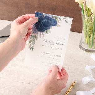 Blue Blume Bouquet Nuestra Boda Spanish Wedding Pergament Einladungen