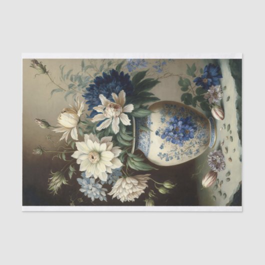 Blue Blume Bouquet Vase Still Life Decoupage Seidenpapier (Vorderseite)