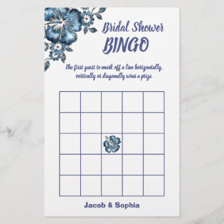 Blue Blume Brautparty Bingo Game Card Flyer