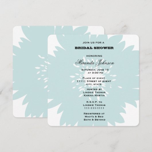 Blue Blume Bridal Einladung (Vorne/Hinten)