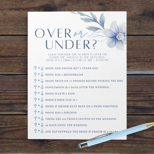 Blue Blume Bridal Over oder Under Dusche Game Pack Notizblock