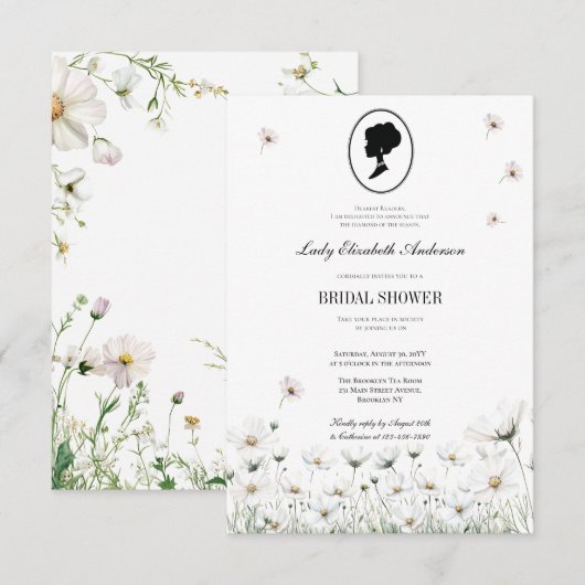 Blue Blume Bridgerton Theme Tee Regency Einladung (Vorne/Hinten)