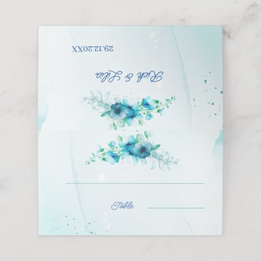 Blue Blume Custom Wedding Platzkarte (Außenseite Aufgefaltet)