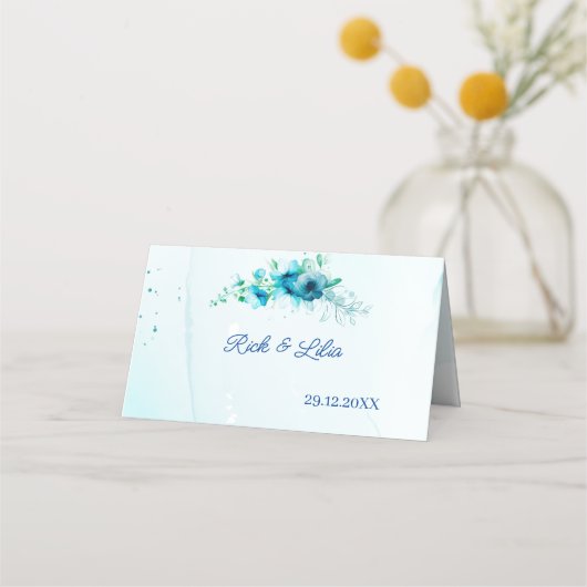 Blue Blume Custom Wedding Platzkarte (Rückseite)