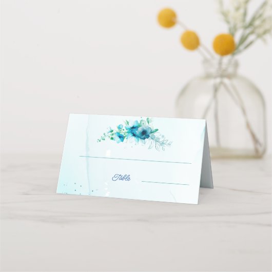 Blue Blume Custom Wedding Platzkarte (Vorderseite)