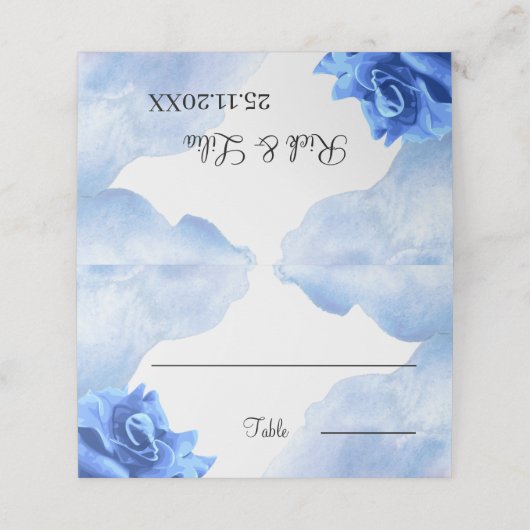 Blue Blume Custom Wedding Table Platzkarte (Außenseite Aufgefaltet)