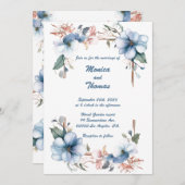 Blue Blume DoppelPersonalisiert Hochzeitseinladung Einladung (Vorne/Hinten)