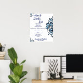Blue Blume Drinks Liste Bridal Wedding Poster (Heimbüro)