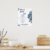 Blue Blume Drinks Liste Bridal Wedding Poster (Küche)
