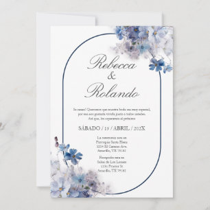 Blue Blume Elegante Hochzeit Einladung auf Spanisc