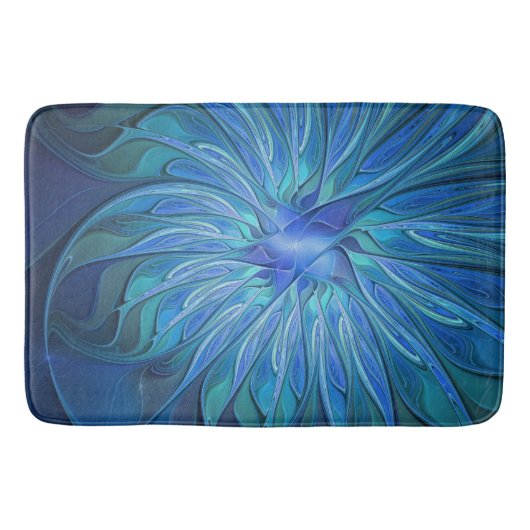 Blue Blume Fantasy Pattern, Abstraktes Fraktal Art Badematte (Vorderseite)