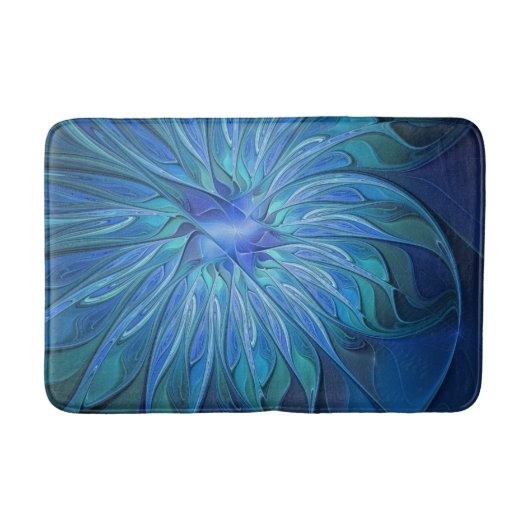 Blue Blume Fantasy Pattern, Abstraktes Fraktal Art Badematte (Vorderseite)