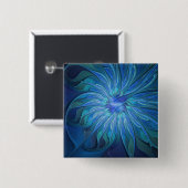 Blue Blume Fantasy Pattern, Abstraktes Fraktal Art Button (Vorne & Hinten)