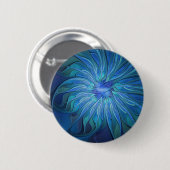 Blue Blume Fantasy Pattern, Abstraktes Fraktal Art Button (Vorne & Hinten)