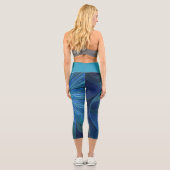 Blue Blume Fantasy Pattern, Abstraktes Fraktal Art Capri Leggings (Rückseite)