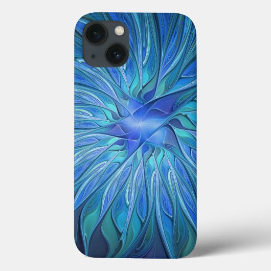 Blue Blume Fantasy Pattern, Abstraktes Fraktal Art Case-Mate iPhone Hülle (Rückseite)