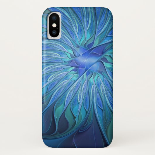 Blue Blume Fantasy Pattern, Abstraktes Fraktal Art Case-Mate iPhone Hülle (Rückseite)