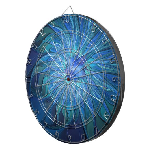Blue Blume Fantasy Pattern, Abstraktes Fraktal Art Dartscheibe (Vorderseite rechts)