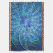 Blue Blume Fantasy Pattern, Abstraktes Fraktal Art Decke (Vorderseite Vertikal)