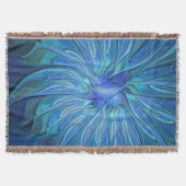 Blue Blume Fantasy Pattern, Abstraktes Fraktal Art Decke (Vorderseite)