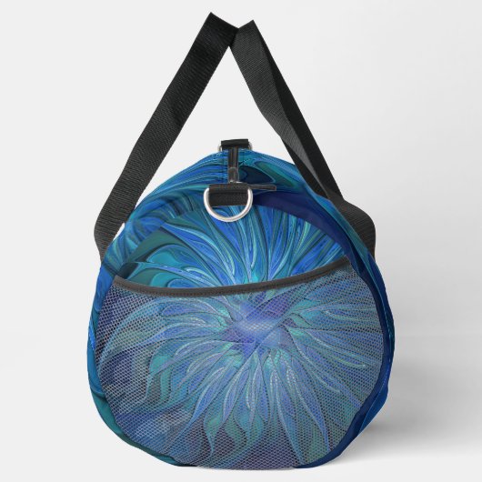Blue Blume Fantasy Pattern, Abstraktes Fraktal Art Duffle Bag (Rechts)