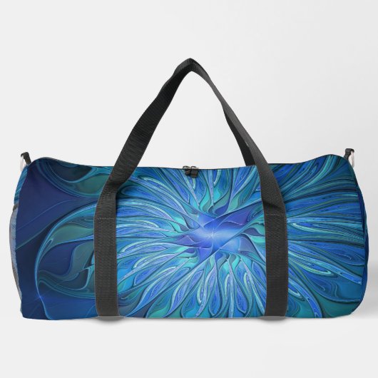 Blue Blume Fantasy Pattern, Abstraktes Fraktal Art Duffle Bag (Rückseite)