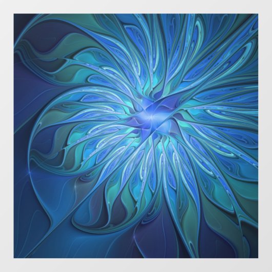 Blue Blume Fantasy Pattern, Abstraktes Fraktal Art Fensteraufkleber (Blatt)