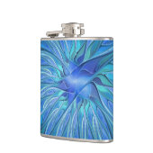 Blue Blume Fantasy Pattern, Abstraktes Fraktal Art Flachmann (Links)