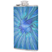 Blue Blume Fantasy Pattern, Abstraktes Fraktal Art Flachmann (Links)