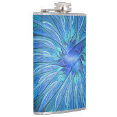 Blue Blume Fantasy Pattern, Abstraktes Fraktal Art Flachmann (Rechts)