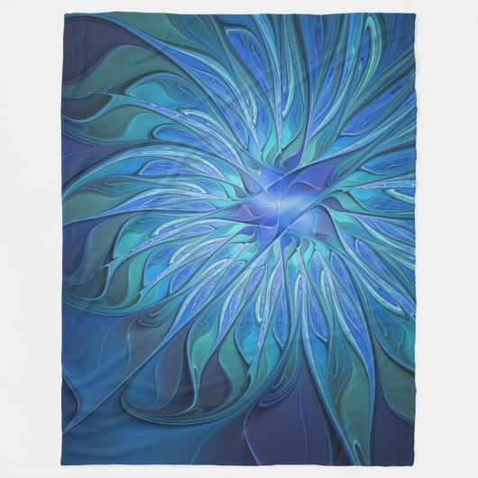 Blue Blume Fantasy Pattern, Abstraktes Fraktal Art Fleecedecke (Vorderseite)