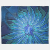 Blue Blume Fantasy Pattern, Abstraktes Fraktal Art Fleecedecke (Vorderseite (Horizontal))