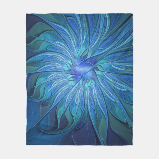 Blue Blume Fantasy Pattern, Abstraktes Fraktal Art Fleecedecke (Vorderseite)