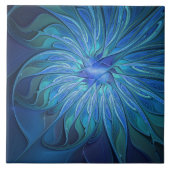 Blue Blume Fantasy Pattern, Abstraktes Fraktal Art Fliese (Vorderseite)