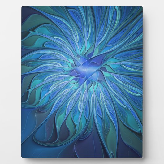 Blue Blume Fantasy Pattern, Abstraktes Fraktal Art Fotoplatte (Vorderseite)