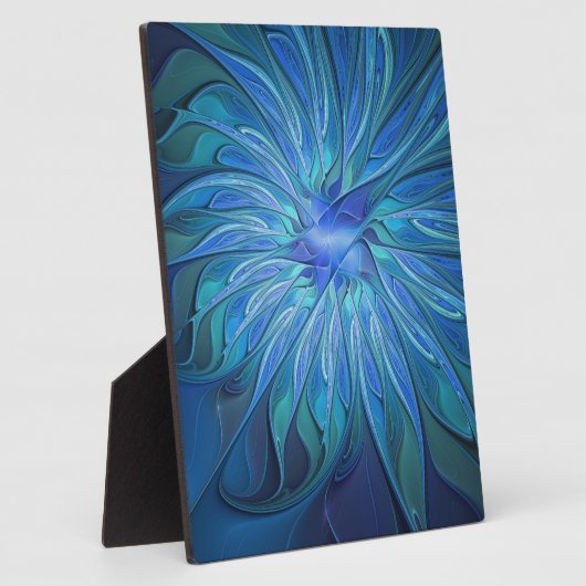 Blue Blume Fantasy Pattern, Abstraktes Fraktal Art Fotoplatte (Seite)