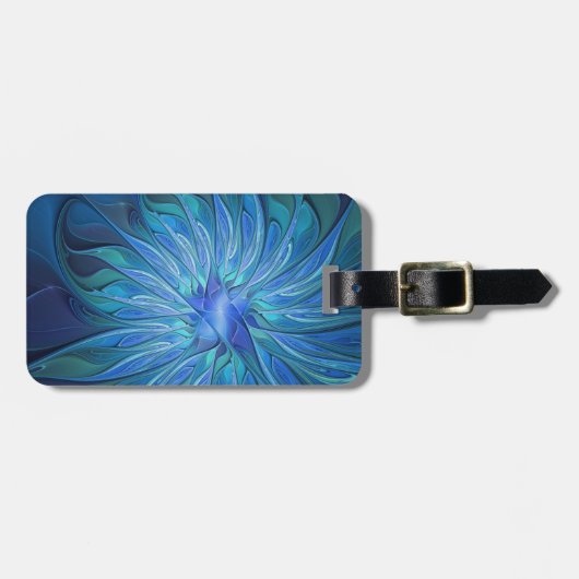 Blue Blume Fantasy Pattern, Abstraktes Fraktal Art Gepäckanhänger (Vorderseite horizontal)