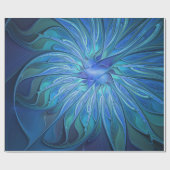 Blue Blume Fantasy Pattern, Abstraktes Fraktal Art Geschenkpapier (Flach)