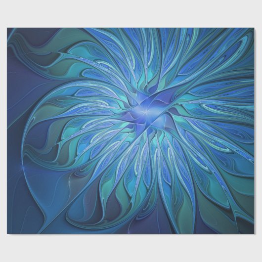Blue Blume Fantasy Pattern, Abstraktes Fraktal Art Geschenkpapier (Flach)