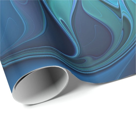 Blue Blume Fantasy Pattern, Abstraktes Fraktal Art Geschenkpapier (Rolleneckpunkt)