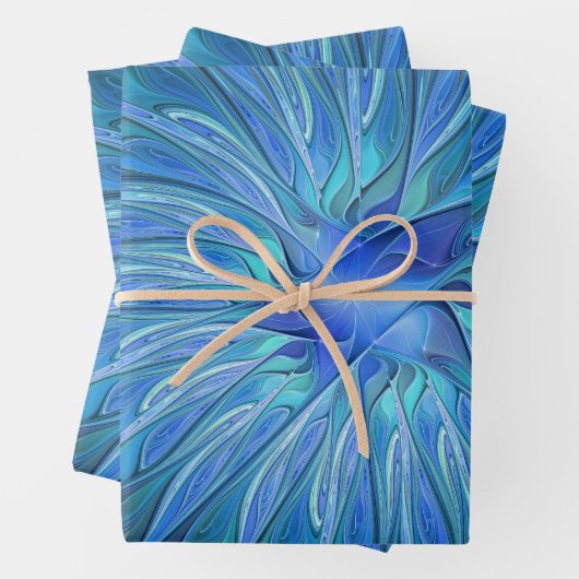 Blue Blume Fantasy Pattern, Abstraktes Fraktal Art Geschenkpapier Set (Beispiel)