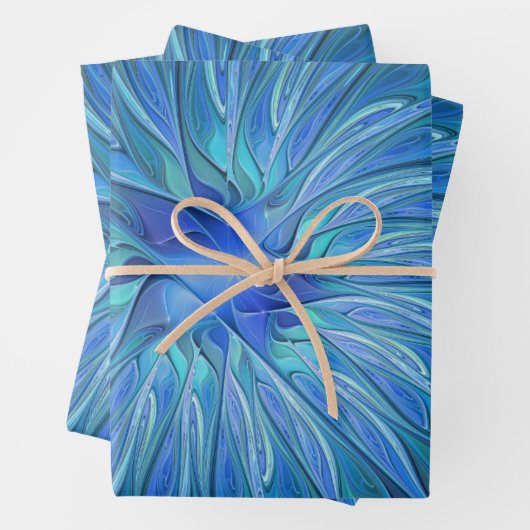 Blue Blume Fantasy Pattern, Abstraktes Fraktal Art Geschenkpapier Set (Beispiel)